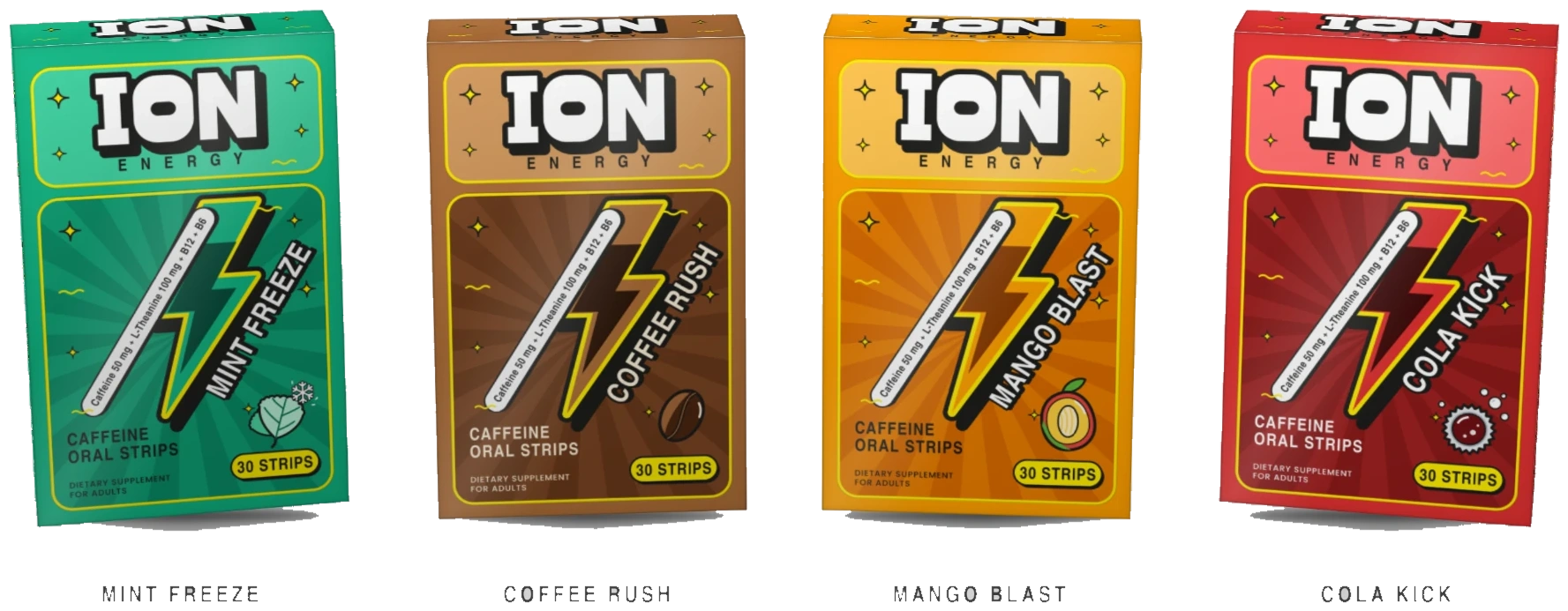 The ION range: Mint, Mango, Coffee and Cola